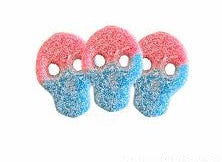 Skull candy from sweden blue and red chewy candy shaped as skulls