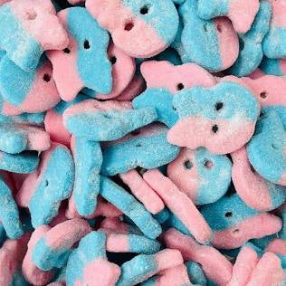 Pink and blue gummy candies marshmallow