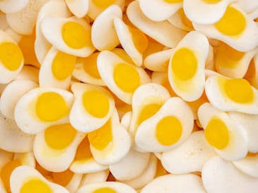 Close-up of  a mini fried egg  with yellow centers.Marshmallow.