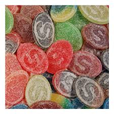 Colorful oval shaped candy marked S
